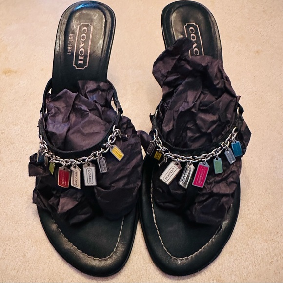 Coach Sandals size 7 1/2 B. 2 1/2” heels. Black leather. Made in Italy - Picture 7 of 11